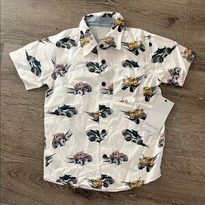 Boys Sovereign Code White Short-Sleeve Button-Up Shirt with Car Print